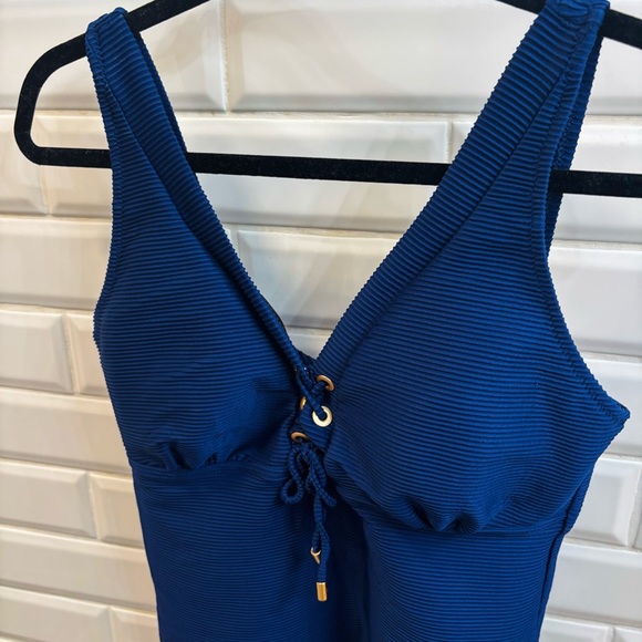 Women’s 16 Lands’ End Ribbed Tankini Swim Top, Navy - Picture 2 of 5